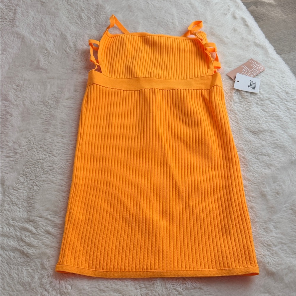 Tiger Mist Vibrant Orange Ribbed Mini Dress